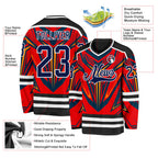 Custom Black Navy Red Orange-White 3D Pattern Cyber Mecha E-sport Hockey Jersey