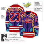 Custom Purple Red Yellow Blue-White 3D Pattern Cyber Mecha E-sport Hockey Jersey