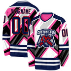 Custom Pink Navy Black Gray Red-White 3D Pattern Cyber Mecha E-sport Hockey Jersey