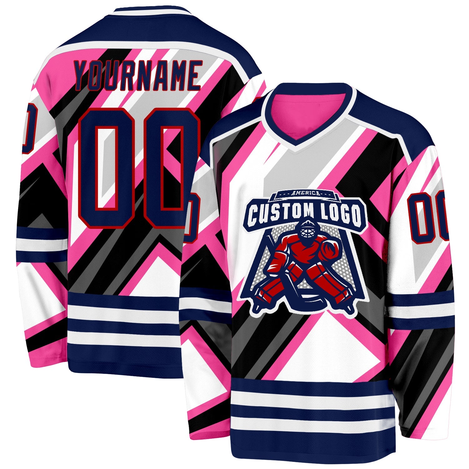 Custom Pink Navy Black Gray Red-White 3D Pattern Cyber Mecha E-sport Hockey Jersey