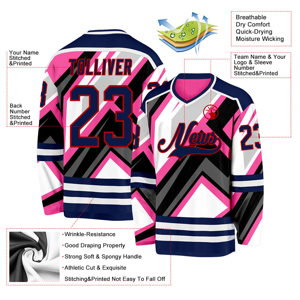 Custom Pink Navy Black Gray Red-White 3D Pattern Cyber Mecha E-sport Hockey Jersey