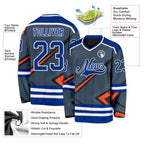 Custom Gray Royal Orange Black-White 3D Pattern Cyber Mecha E-sport Hockey Jersey