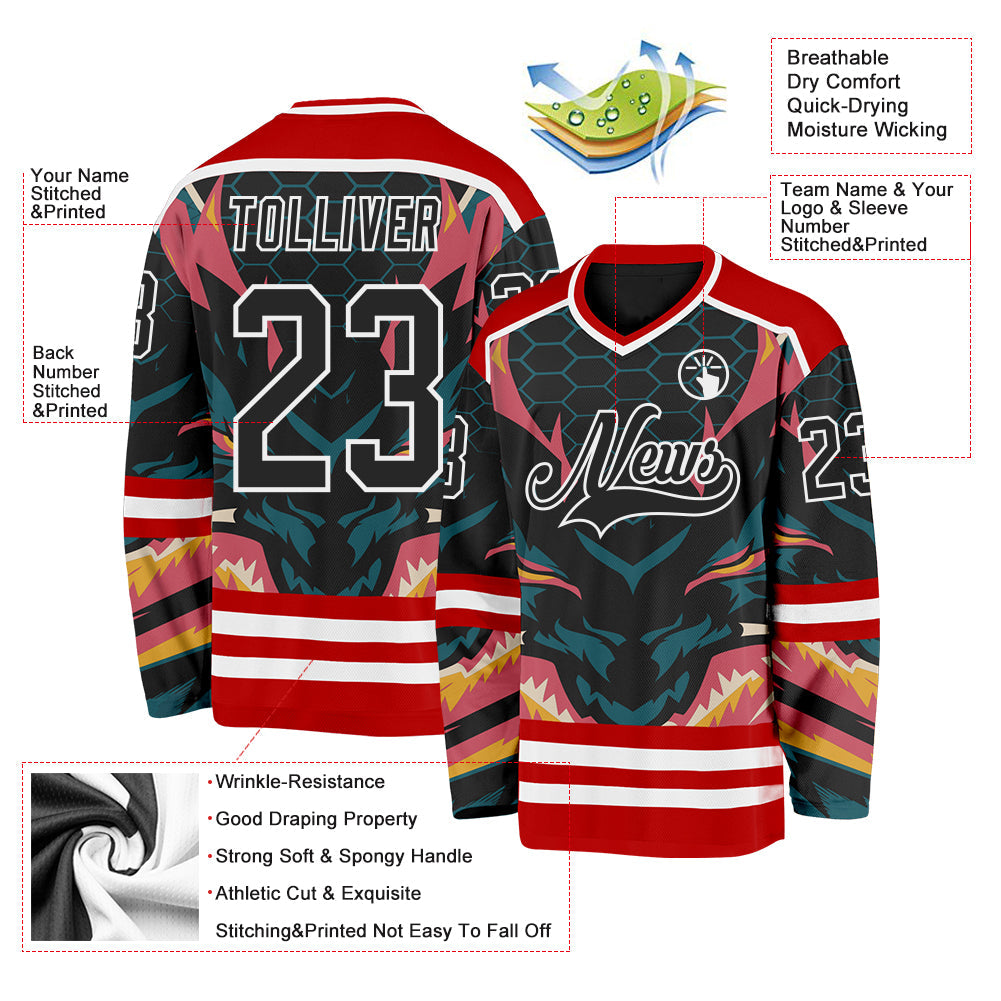 Custom Red Black Blue Pink Yellow-White 3D Pattern Cyber Mecha E-sport Hockey Jersey