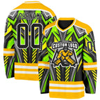 Custom Gold Black Green Gray-White 3D Pattern Cyber Mecha E-sport Hockey Jersey