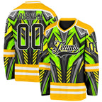 Custom Gold Black Green Gray-White 3D Pattern Cyber Mecha E-sport Hockey Jersey