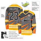 Custom Gray Black Gold Orange-White 3D Pattern Cyber Mecha E-sport Hockey Jersey