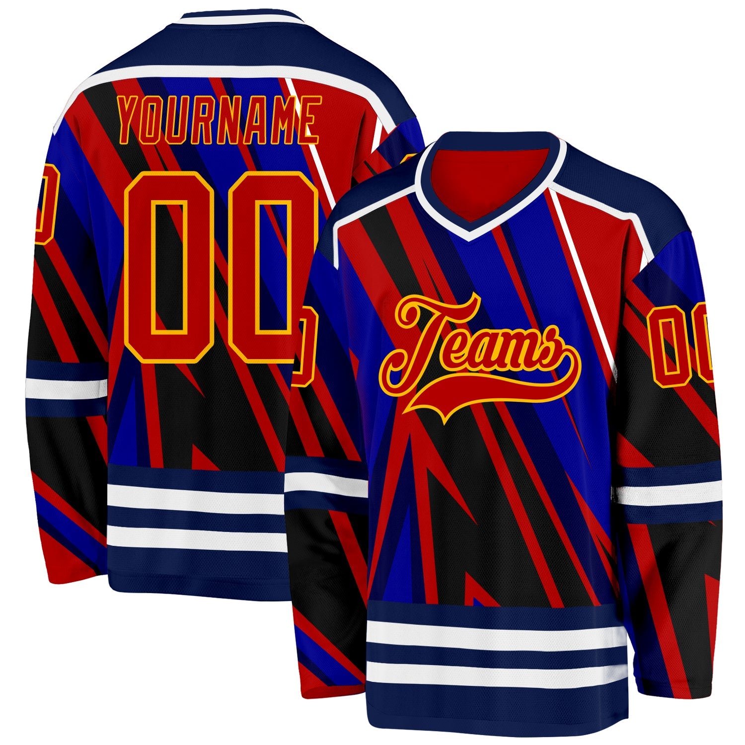 Custom Blue Red Navy Yellow-White 3D Pattern Cyber Mecha E-sport Hockey Jersey