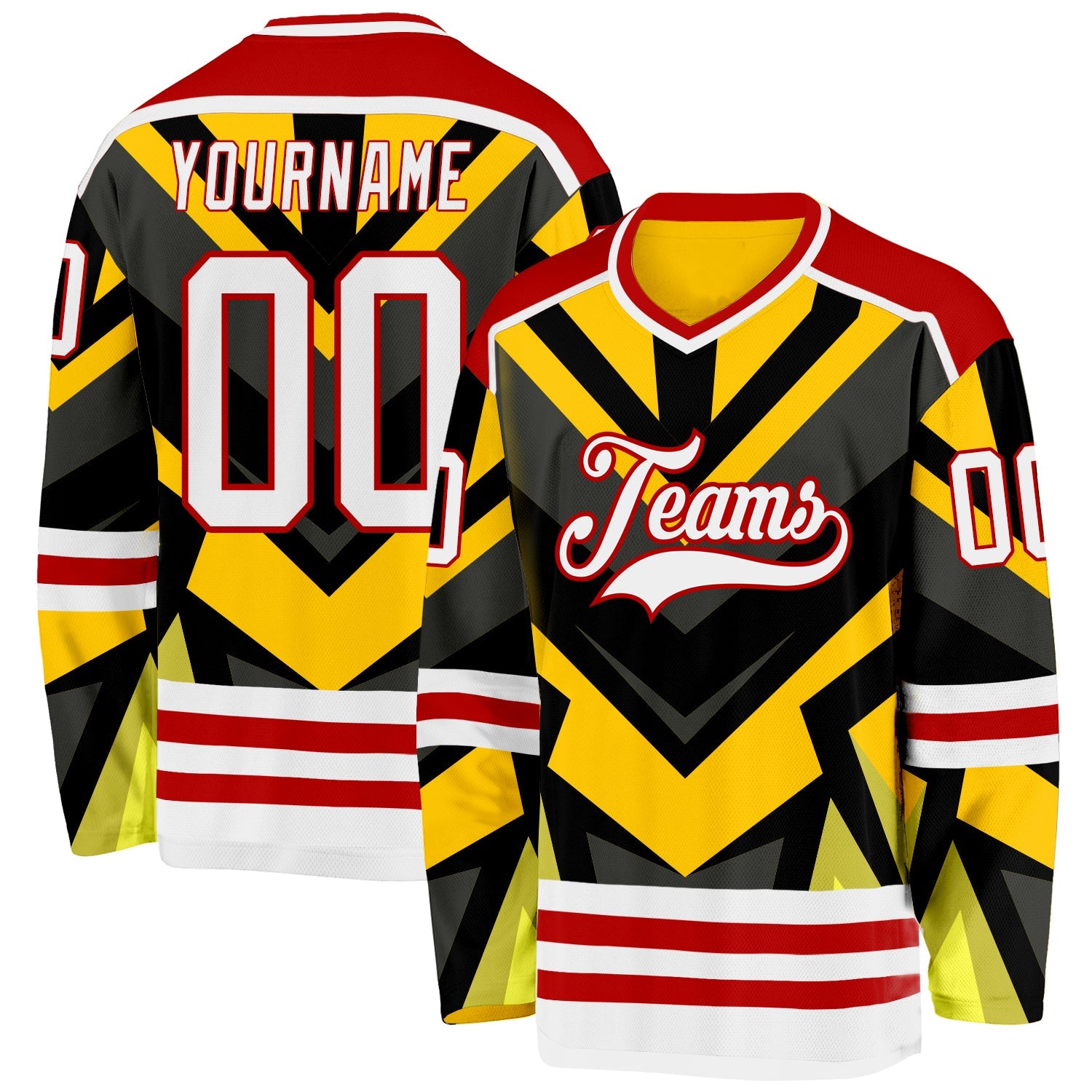 Custom Gold White Black-Red 3D Pattern Cyber Mecha E-sport Hockey Jersey