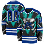 Custom Black Royal Green Gray-White 3D Pattern Cyber Mecha E-sport Hockey Jersey