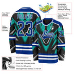 Custom Black Royal Green Gray-White 3D Pattern Cyber Mecha E-sport Hockey Jersey