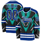 Custom Black Royal Green Gray-White 3D Pattern Cyber Mecha E-sport Hockey Jersey