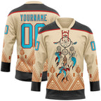 Custom City Cream Lakes Blue Black-Red 3D Pattern Native Americans Tribal Indigenous People Hockey Lace Neck Jersey