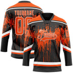 Custom Black Orange Steel Gray-White 3D Pattern Dripping Splatter Hockey Lace Neck Jersey