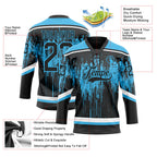 Custom Black Sky Blue Steel Gray-White 3D Pattern Dripping Splatter Hockey Lace Neck Jersey