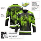 Custom Black Neon Green Steel Gray-White 3D Pattern Dripping Splatter Hockey Lace Neck Jersey