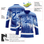 Custom Royal Light Blue-White 3D Pattern Dripping Splatter Hockey Lace Neck Jersey