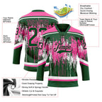 Custom Green Pink-White 3D Pattern Dripping Splatter Hockey Lace Neck Jersey