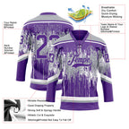 Custom Purple Gray-White 3D Pattern Dripping Splatter Hockey Lace Neck Jersey