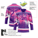 Custom Purple Pink-White 3D Pattern Dripping Splatter Hockey Lace Neck Jersey
