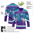 Custom Purple Teal-White 3D Pattern Dripping Splatter Hockey Lace Neck Jersey