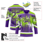 Custom Purple Neon Green-White 3D Pattern Dripping Splatter Hockey Lace Neck Jersey
