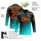 Custom Black Red Blue-Gold 3D Pattern Abstract Gradient Halftone Hockey Lace Neck Jersey