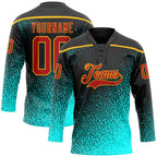Custom Black Red Blue-Gold 3D Pattern Abstract Gradient Halftone Hockey Lace Neck Jersey