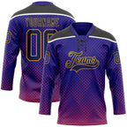 Custom Dark Purple Navy Gold Red Black-White 3D Pattern Abstract Gradient Halftone Hockey Lace Neck Jersey