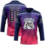 Custom Navy Black Red-White 3D Pattern Abstract Gradient Halftone Hockey Lace Neck Jersey