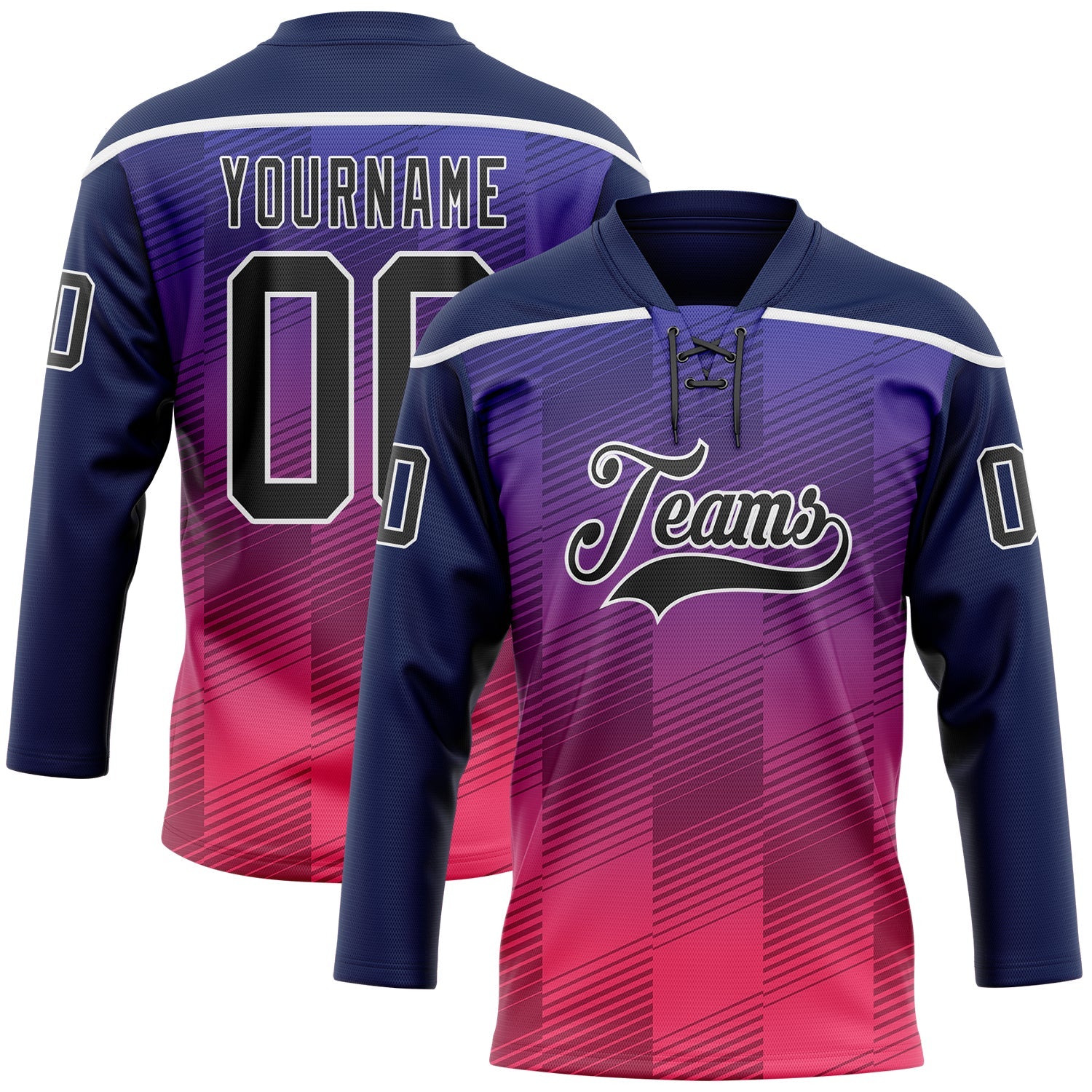 Custom Navy Black Red-White 3D Pattern Abstract Gradient Halftone Hockey Lace Neck Jersey