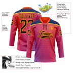 Custom Orange Brown Red Navy-Gold 3D Pattern Abstract Gradient Halftone Hockey Lace Neck Jersey