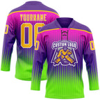 Custom Purple Gold Green-White 3D Pattern Abstract Gradient Halftone Hockey Lace Neck Jersey