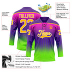 Custom Purple Gold Green-White 3D Pattern Abstract Gradient Halftone Hockey Lace Neck Jersey
