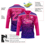 Custom Hot Pink Purple-White 3D Pattern Abstract Gradient Halftone Hockey Lace Neck Jersey