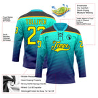 Custom Green Light Yellow Blue Black-Gold 3D Pattern Abstract Gradient Halftone Hockey Lace Neck Jersey