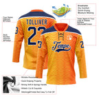 Custom Orange Navy Yellow-White 3D Pattern Abstract Gradient Halftone Hockey Lace Neck Jersey