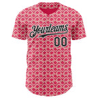 Custom Neon Pink Black-White Valentine's Day Love Heart Authentic Baseball Jersey