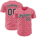 Custom Neon Pink Black-White Valentine's Day Love Heart Authentic Baseball Jersey