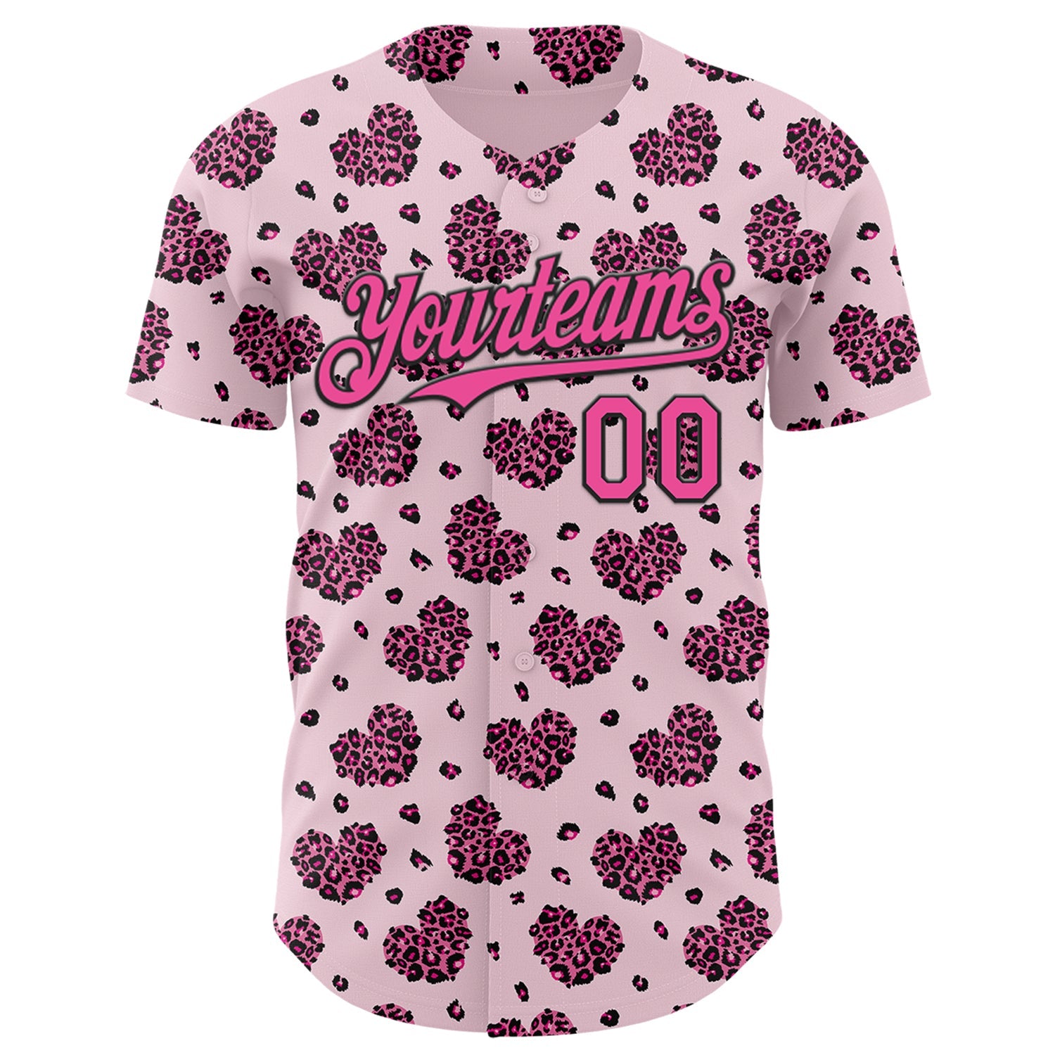 Custom Pink Black Valentine's Day Love Heart Authentic Baseball Jersey