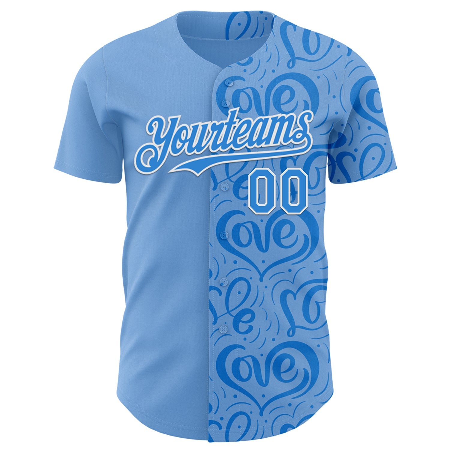 Custom Blue Electric Blue-White Valentine's Day Love Heart Authentic Baseball Jersey