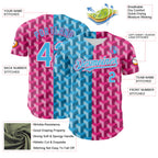 Custom Sky Blue Pink-White Valentine's Day Gradient Love Heart Authentic Baseball Jersey