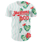 Custom White Fire Red-Green Valentine's Day Love Heart Authentic Baseball Jersey