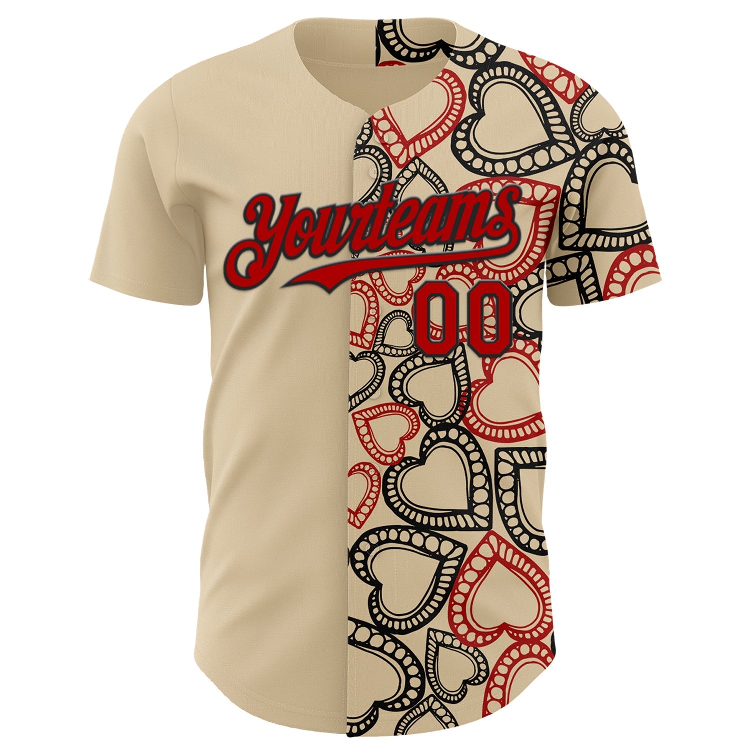 Custom City Cream Red-Black Valentine's Day Love Heart Authentic Baseball Jersey