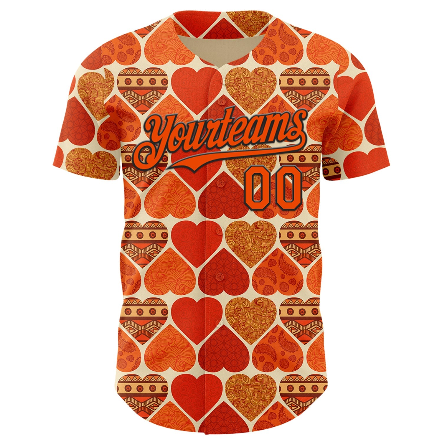 Custom Orange Cream-Black Valentine's Day Love Heart Authentic Baseball Jersey