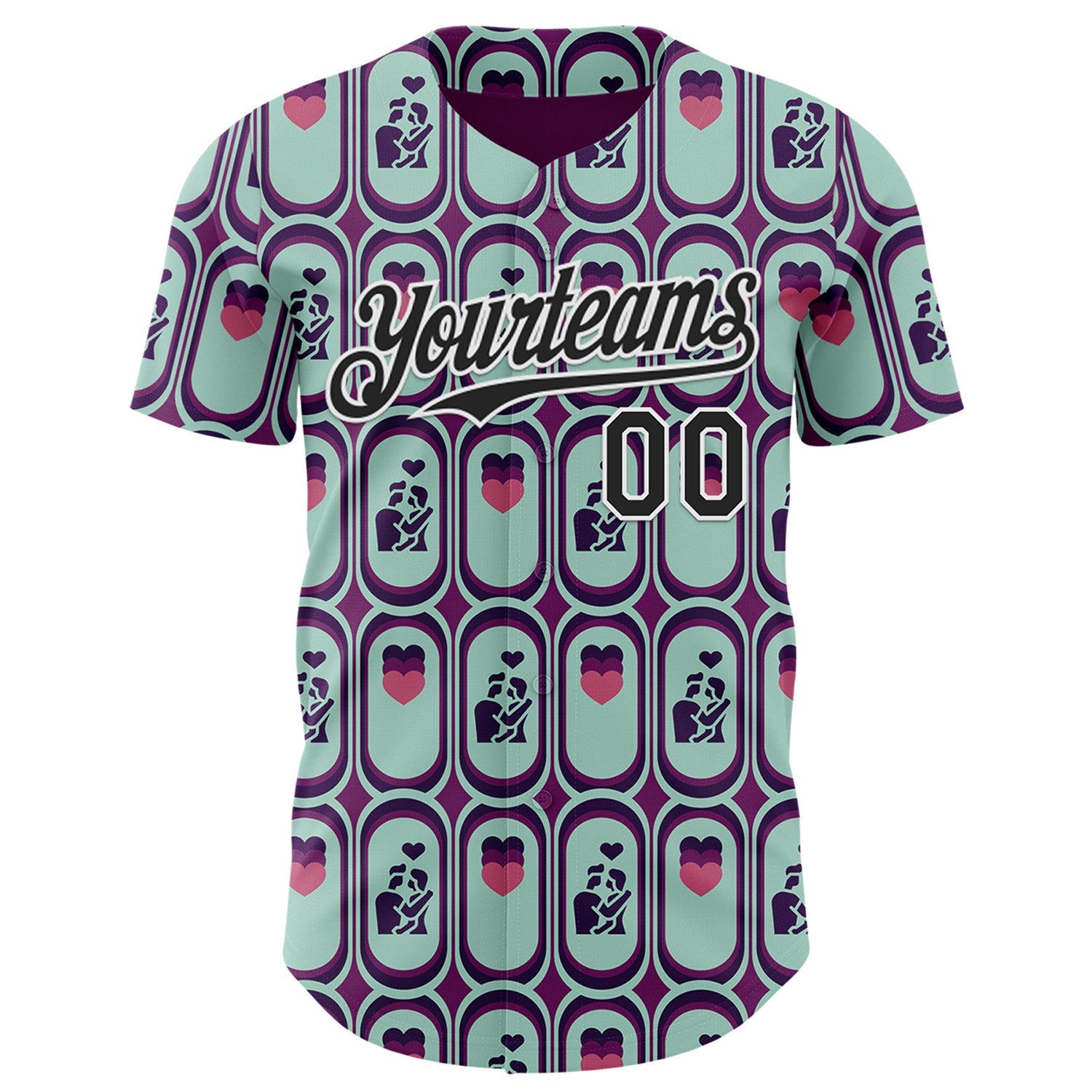 Custom Purple Black Green-White Valentine's Day Love Heart Authentic Baseball Jersey