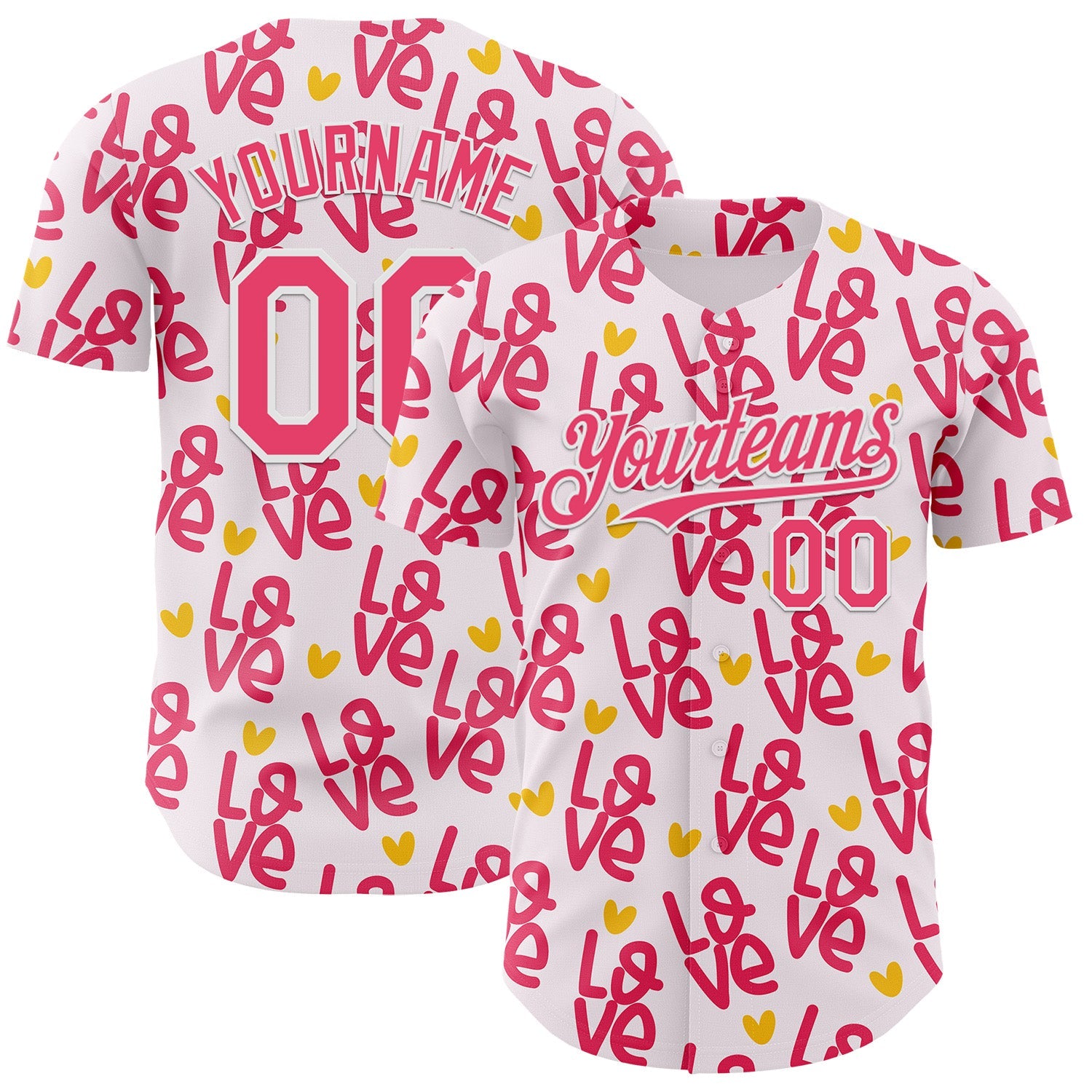 Custom Light Pink Neon Pink-White Valentine's Day Love Heart Authentic Baseball Jersey