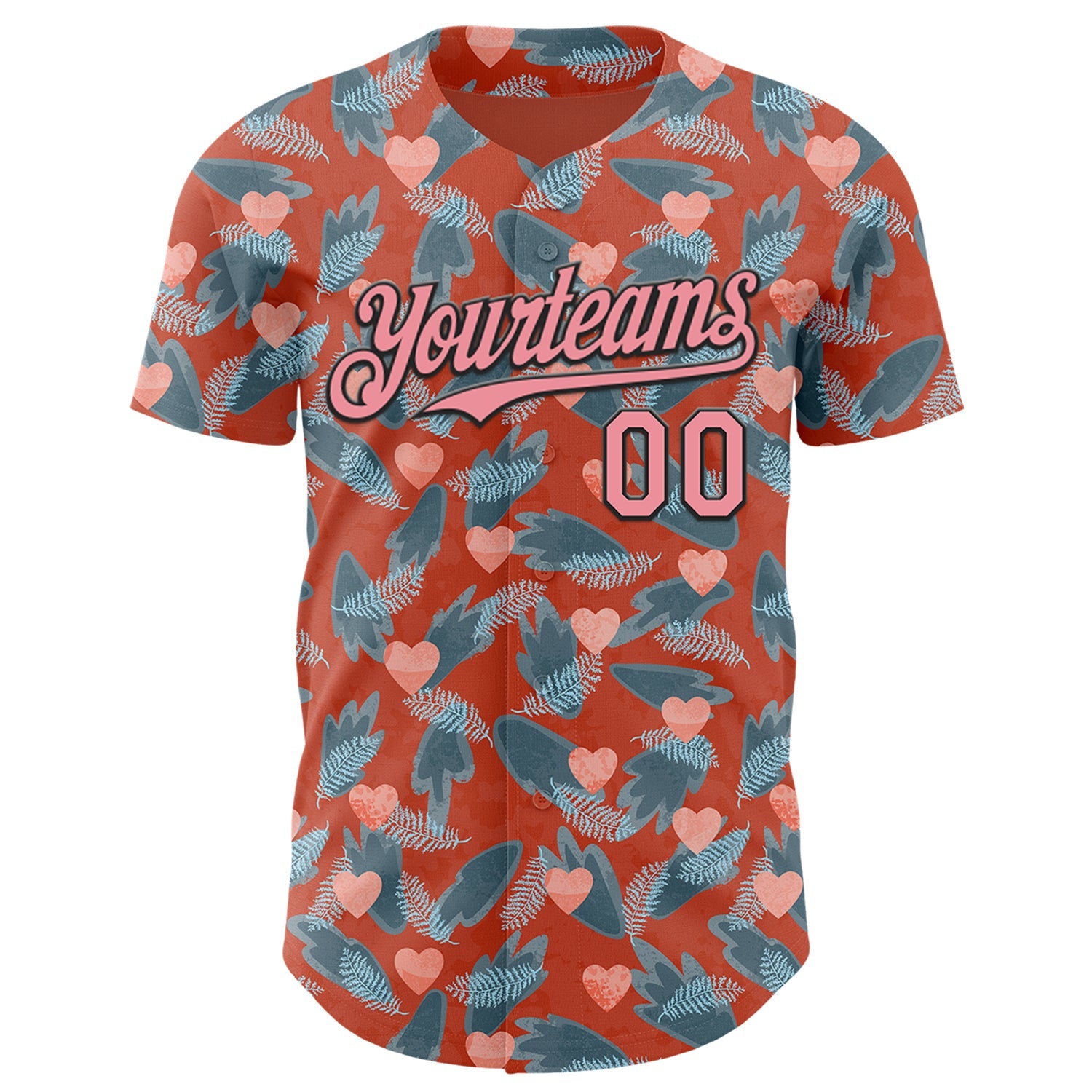 Custom Orange Medium Pink-Black Valentine's Day Love Heart Authentic Baseball Jersey