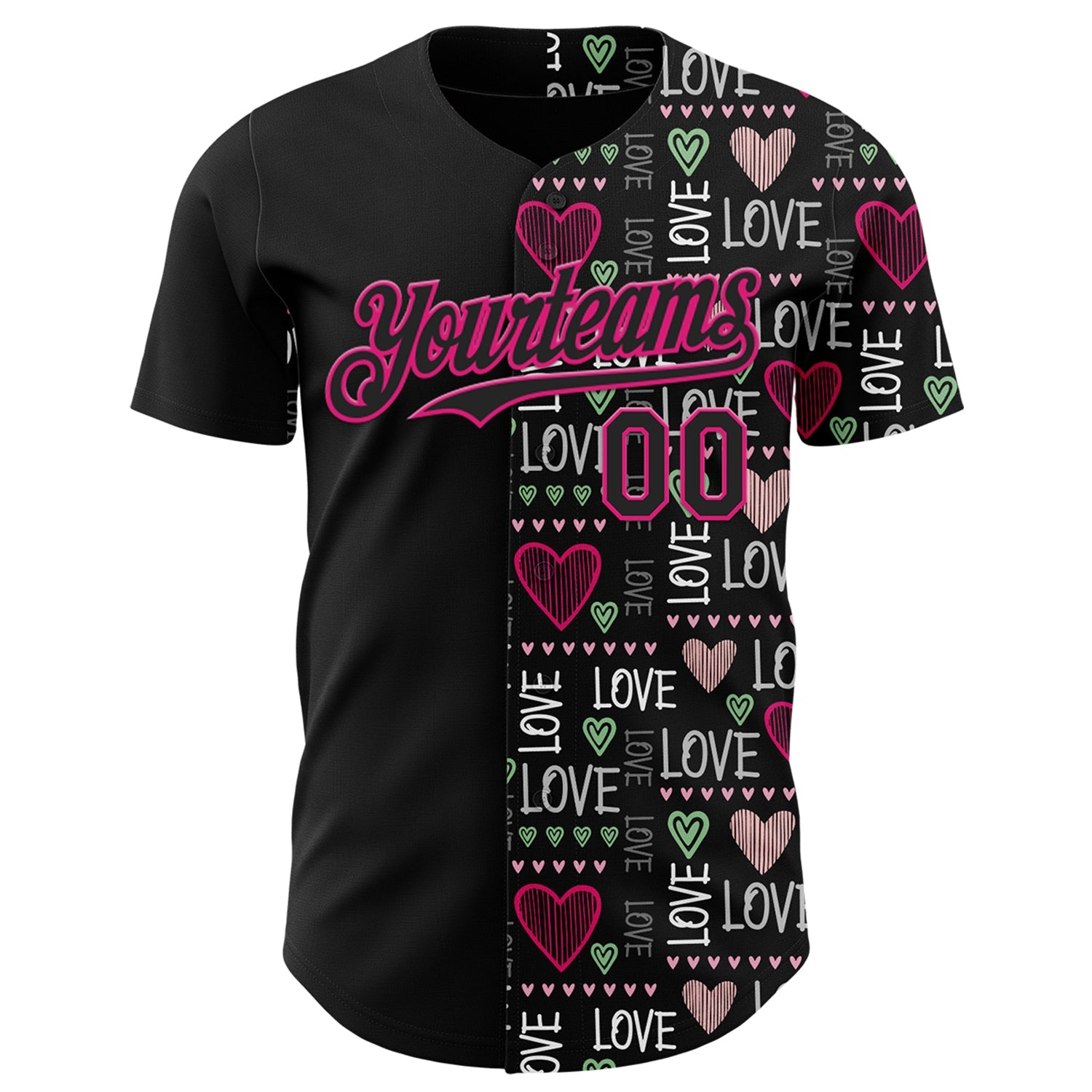 Custom Black Hot Pink Valentine's Day Love Heart Authentic Baseball Jersey