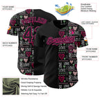 Custom Black Hot Pink Valentine's Day Love Heart Authentic Baseball Jersey