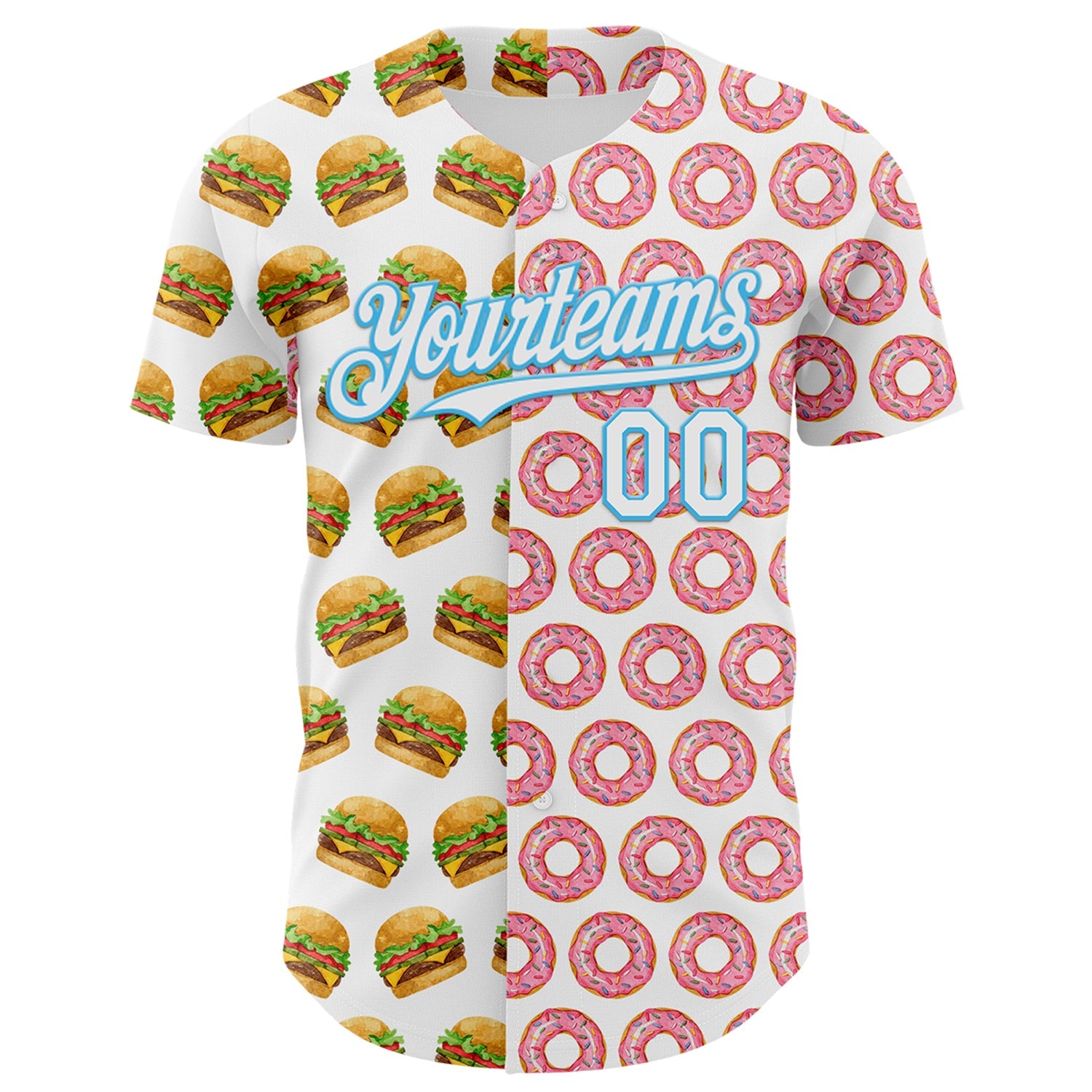 Custom White Sky Blue Valentine's Day Donut Meets Hamburger Authentic Baseball Jersey